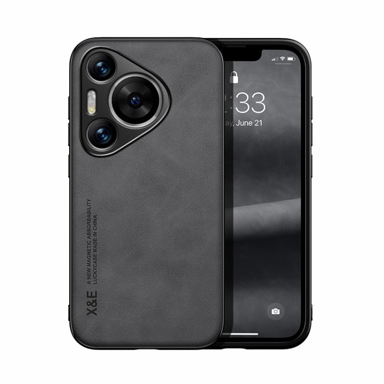 For Huawei Pura 70 Pro Skin Feel Magnetic Leather Back Phone Case(Dark Grey) - Huawei Cases by PMC Jewellery | Online Shopping South Africa | PMC Jewellery | Buy Now Pay Later Mobicred