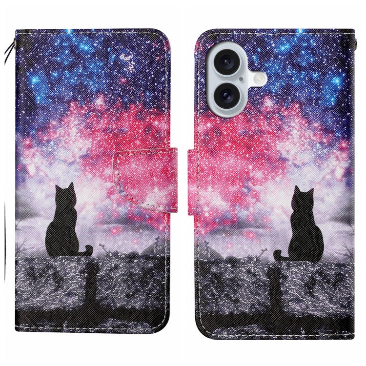 For iPhone 16 3D Colored Drawing Flip Leather Phone Case(Star Cat) - iPhone 16 Cases by PMC Jewellery | Online Shopping South Africa | PMC Jewellery | Buy Now Pay Later Mobicred