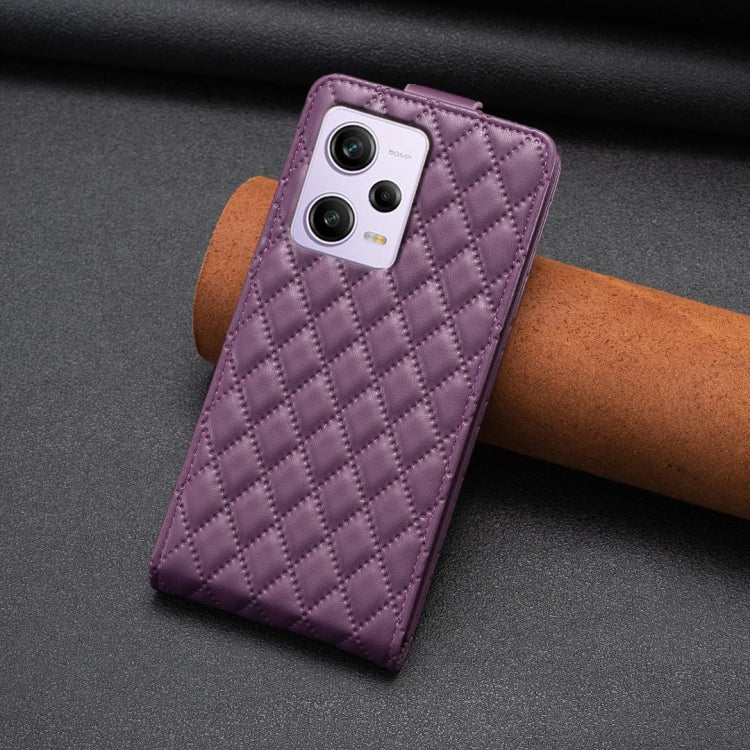 For Redmi Note 12 Pro Global Diamond Lattice Vertical Flip Leather Phone Case(Dark Purple) - Xiaomi Cases by PMC Jewellery | Online Shopping South Africa | PMC Jewellery | Buy Now Pay Later Mobicred