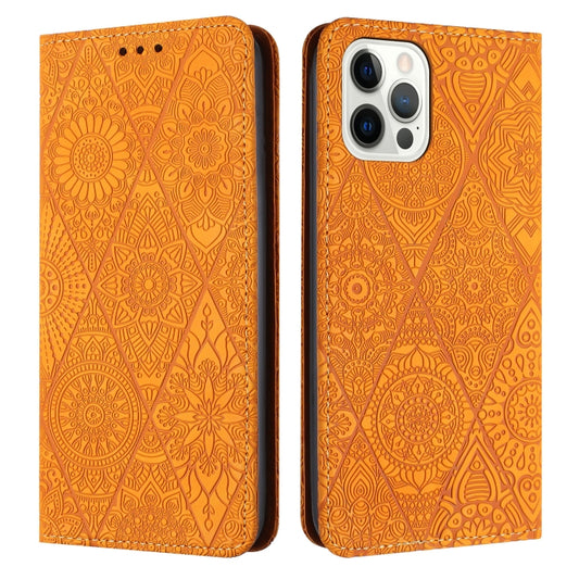 For iPhone 16 Pro Max Ethnic Embossed Adsorption Leather Phone Case(Yellow) - iPhone 16 Pro Max Cases by PMC Jewellery | Online Shopping South Africa | PMC Jewellery | Buy Now Pay Later Mobicred