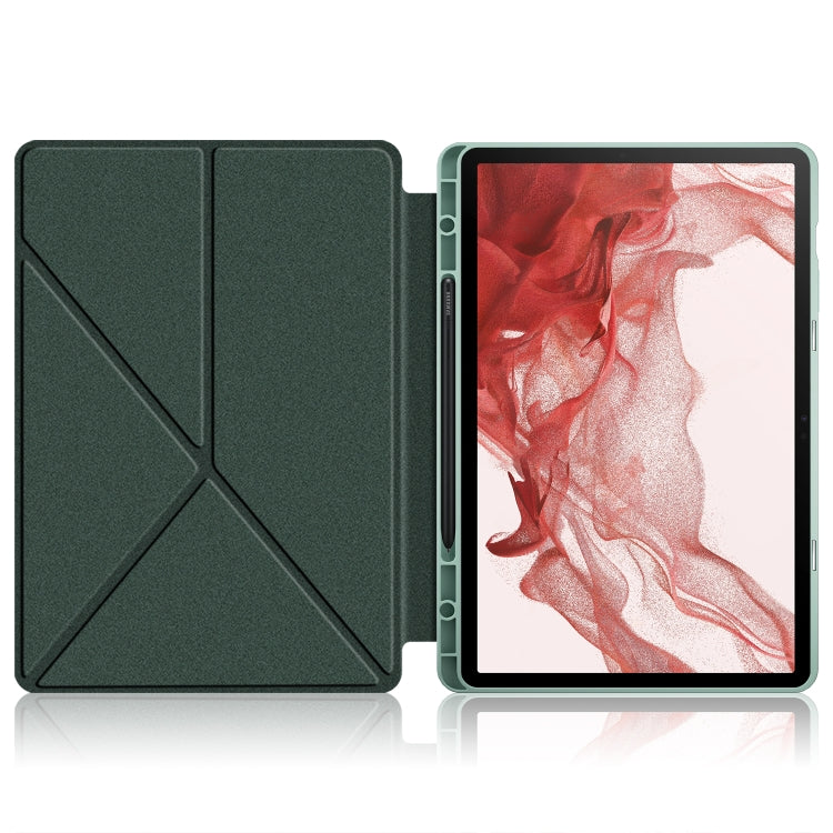 For Samsung Galaxy Tab S9 Cloth Texture Multi-folding Horizontal Flip Leather Tablet Case(Dark Green) - Galaxy Tab S9 Cases by PMC Jewellery | Online Shopping South Africa | PMC Jewellery | Buy Now Pay Later Mobicred