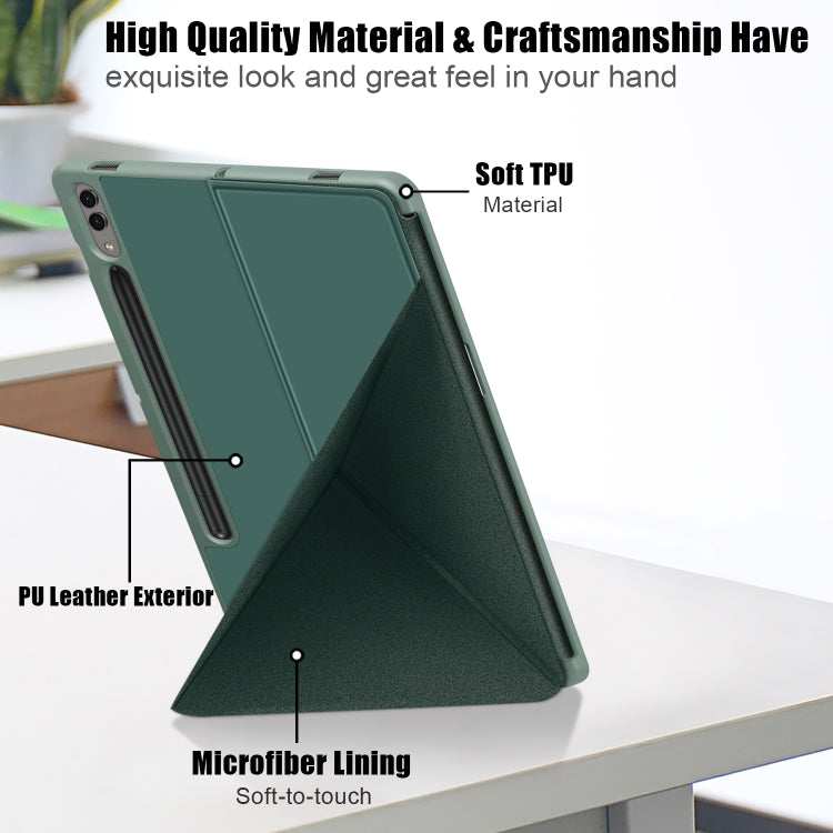 For Samsung Galaxy Tab S9 Cloth Texture Multi-folding Horizontal Flip Leather Tablet Case(Dark Green) - Galaxy Tab S9 Cases by PMC Jewellery | Online Shopping South Africa | PMC Jewellery | Buy Now Pay Later Mobicred