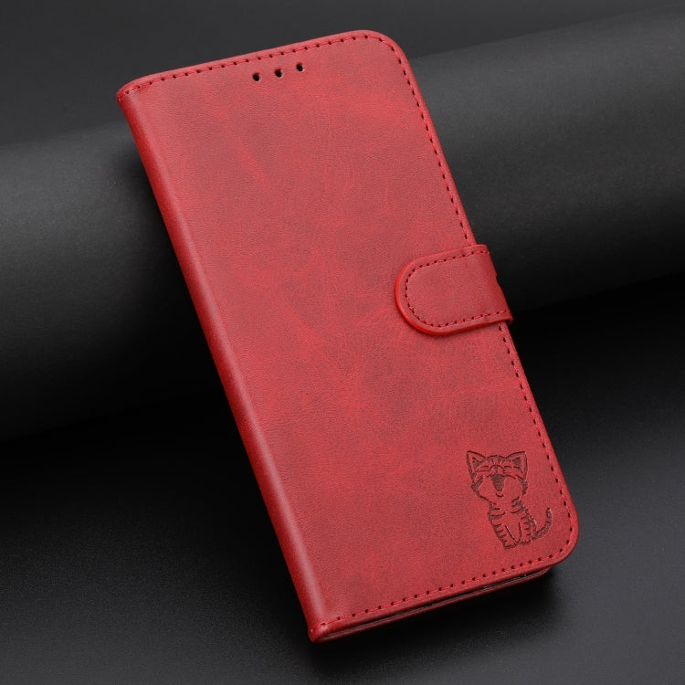 For iPhone 16 Pro Max Embossed Happy Cat Pattern Flip Leather Phone Case(Red) - iPhone 16 Pro Max Cases by PMC Jewellery | Online Shopping South Africa | PMC Jewellery | Buy Now Pay Later Mobicred