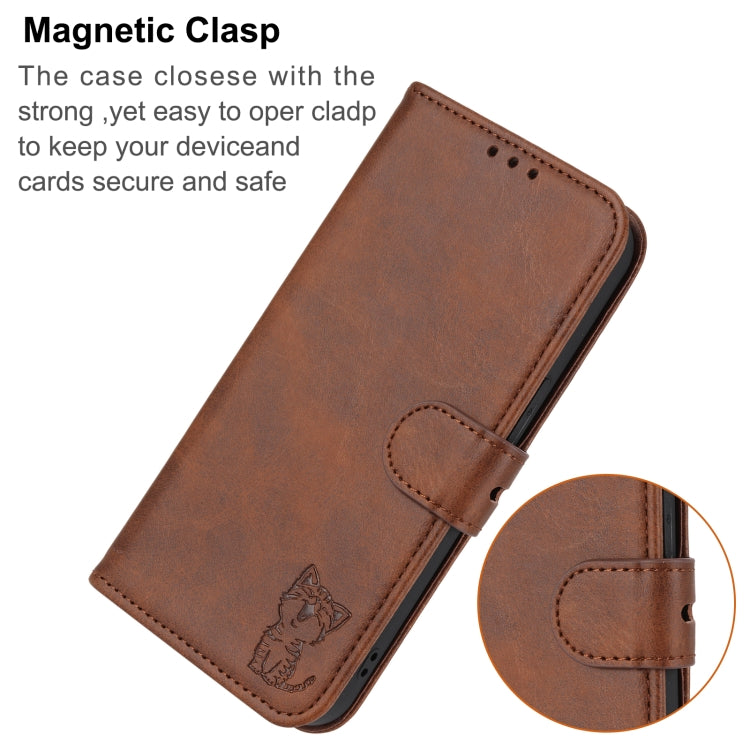 For iPhone 16 Pro Embossed Happy Cat Pattern Flip Leather Phone Case(Brown) - iPhone 16 Pro Cases by PMC TechLife | Online Shopping South Africa | PMC TechLife | Buy Now Pay Later Mobicred