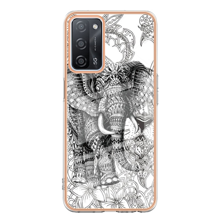 For OPPO A55 5G / A53s 5G / A54 4G Electroplating Marble Dual-side IMD Phone Case(Totem Elephant) - OPPO Cases by PMC TechLife | Online Shopping South Africa | PMC TechLife | Buy Now Pay Later Mobicred