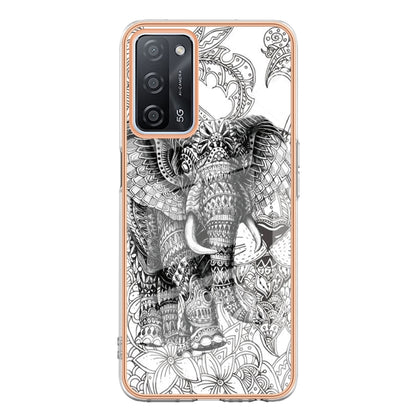 For OPPO A55 5G / A53s 5G / A54 4G Electroplating Marble Dual-side IMD Phone Case(Totem Elephant) - OPPO Cases by PMC Jewellery | Online Shopping South Africa | PMC Jewellery | Buy Now Pay Later Mobicred