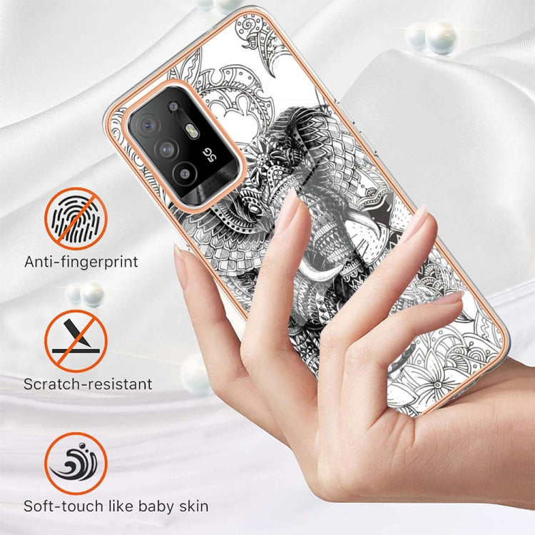 For OPPO A94 5G / A95 5G Electroplating Marble Dual-side IMD Phone Case(Totem Elephant) - OPPO Cases by PMC Jewellery | Online Shopping South Africa | PMC Jewellery | Buy Now Pay Later Mobicred