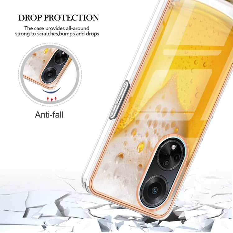 For OPPO A98 Electroplating Marble Dual-side IMD Phone Case(Draft Beer) - OPPO Cases by PMC Jewellery | Online Shopping South Africa | PMC Jewellery | Buy Now Pay Later Mobicred