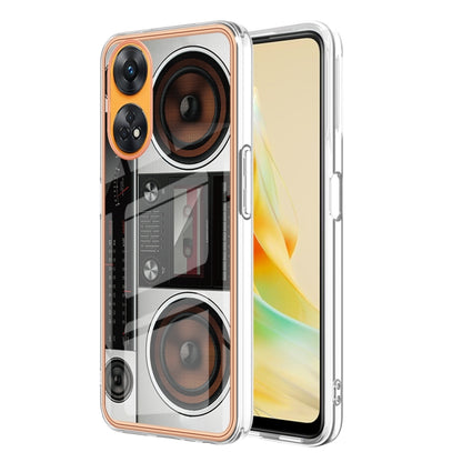 For OPPO Reno8 T 4G Electroplating Marble Dual-side IMD Phone Case(Retro Radio) - OPPO Cases by PMC Jewellery | Online Shopping South Africa | PMC Jewellery | Buy Now Pay Later Mobicred