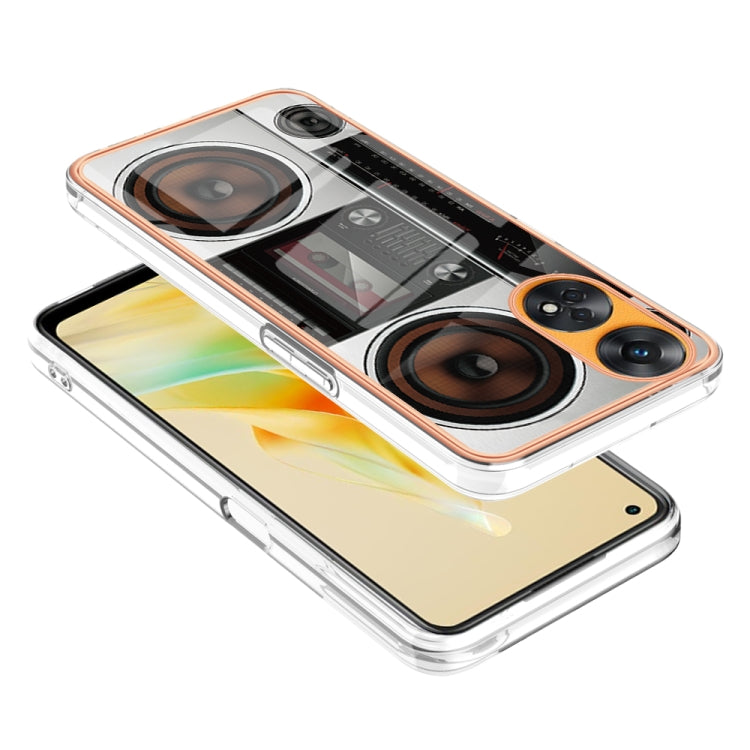 For OPPO Reno8 T 4G Electroplating Marble Dual-side IMD Phone Case(Retro Radio) - OPPO Cases by PMC Jewellery | Online Shopping South Africa | PMC Jewellery | Buy Now Pay Later Mobicred
