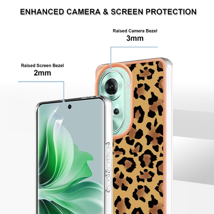 For OPPO Reno11 5G Global Electroplating Marble Dual-side IMD Phone Case(Leopard Print) - Reno11 Cases by PMC Jewellery | Online Shopping South Africa | PMC Jewellery | Buy Now Pay Later Mobicred