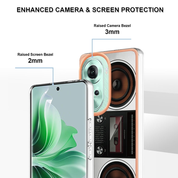 For OPPO Reno11 5G Global Electroplating Marble Dual-side IMD Phone Case(Retro Radio) - Reno11 Cases by PMC TechLife | Online Shopping South Africa | PMC TechLife | Buy Now Pay Later Mobicred