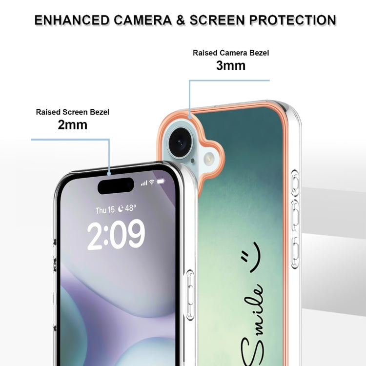 For iPhone 16 Electroplating Marble Dual-side IMD Phone Case(Smile) - iPhone 16 Cases by PMC Jewellery | Online Shopping South Africa | PMC Jewellery | Buy Now Pay Later Mobicred