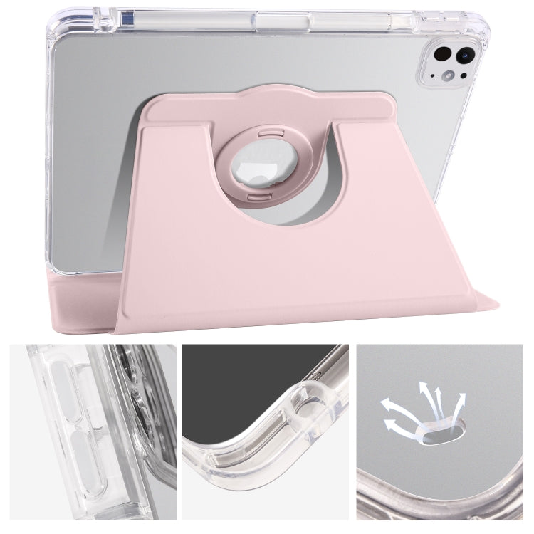 For iPad Pro 11 2024 Clear Acrylic 360 Rotation Detachable Leather Tablet Case(Pink) - free shipping - PMC TechLife - Order now!