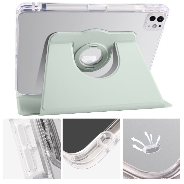 For iPad Pro 11 2024 Clear Acrylic 360 Rotation Detachable Leather Tablet Case(Light Green) - iPad Pro 11 2024 Cases by PMC TechLife | Online Shopping South Africa | PMC TechLife | Buy Now Pay Later Mobicred