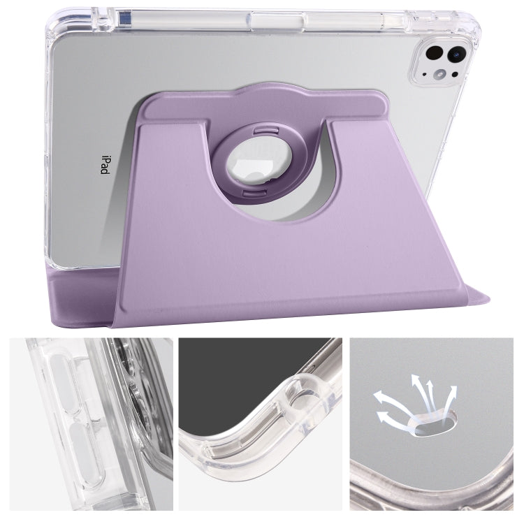 For iPad Pro 11 2024 Clear Acrylic 360 Rotation Detachable Leather Tablet Case(Light Purple) - iPad Pro 11 2024 Cases by PMC TechLife | Online Shopping South Africa | PMC TechLife | Buy Now Pay Later Mobicred
