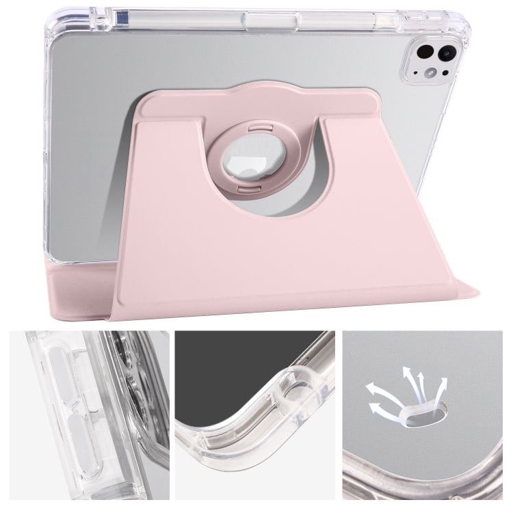 For iPad Pro 13 2024 Clear Acrylic 360 Rotation Detachable Leather Tablet Case(Pink) - iPad Pro 13 2024 Cases by PMC Jewellery | Online Shopping South Africa | PMC Jewellery | Buy Now Pay Later Mobicred