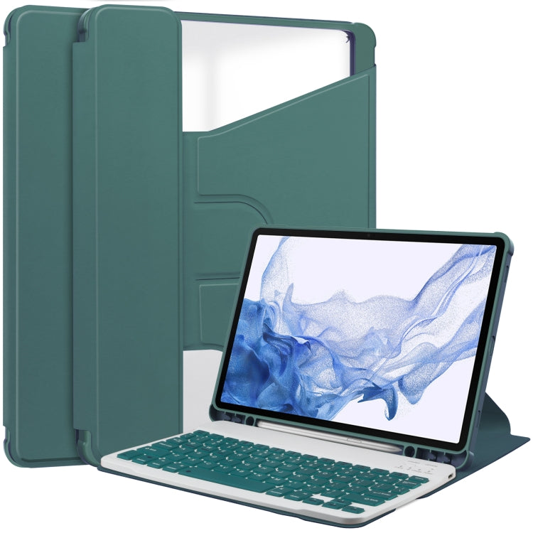 For Samsung Galaxy Tab S9 360 Rotation Transparent Smart Leather Case with Keyboard(Dark Green) - Galaxy Tab S9 Cases by PMC Jewellery | Online Shopping South Africa | PMC Jewellery | Buy Now Pay Later Mobicred