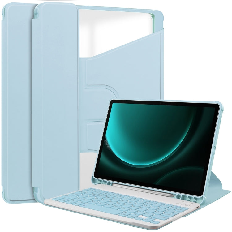 For Samsung Galaxy Tab S9 FE+ 360 Rotation Transparent Smart Leather Case with Keyboard(Sky Blue) - Galaxy Tab S9 FE+ by PMC TechLife | Online Shopping South Africa | PMC TechLife