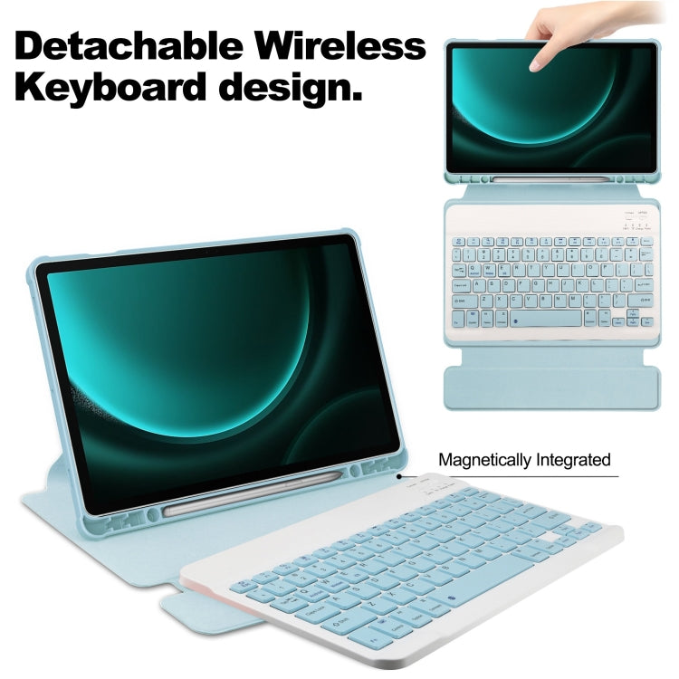 For Samsung Galaxy Tab S9 FE+ 360 Rotation Transparent Smart Leather Case with Keyboard(Sky Blue) - Galaxy Tab S9 FE+ by PMC TechLife | Online Shopping South Africa | PMC TechLife