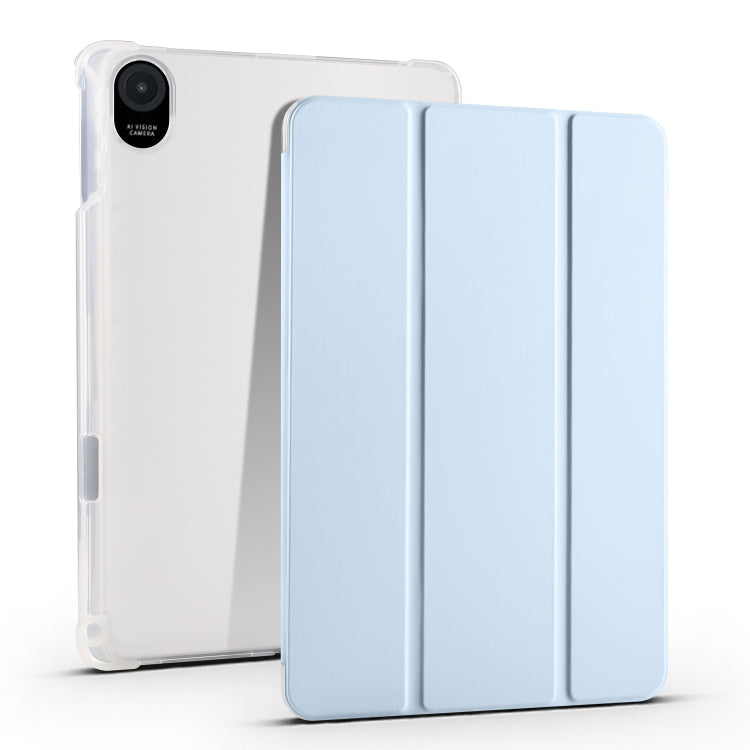 For Honor Pad 8 3-folding Transparent TPU Smart Leather Tablet Case(Ice Blue) - Honor by PMC TechLife | Online Shopping South Africa | PMC TechLife | Buy Now Pay Later Mobicred