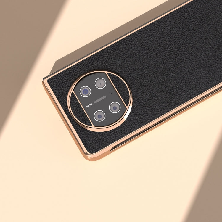 For Huawei Mate X3 Electroplating Genuine Leather + PC Litchi Texture Phone Case(Black) - Huawei Cases by PMC TechLife | Online Shopping South Africa | PMC TechLife | Buy Now Pay Later Mobicred
