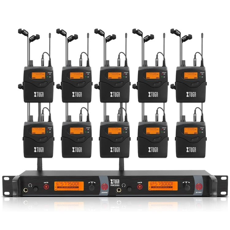 XTUGA RW2080 UHF Wireless Stage Singer In-Ear Monitor System 10 BodyPacks(US Plug) - Microphone by XTUGA | Online Shopping South Africa | PMc TechLife | Buy Now Pay Later Mobicred