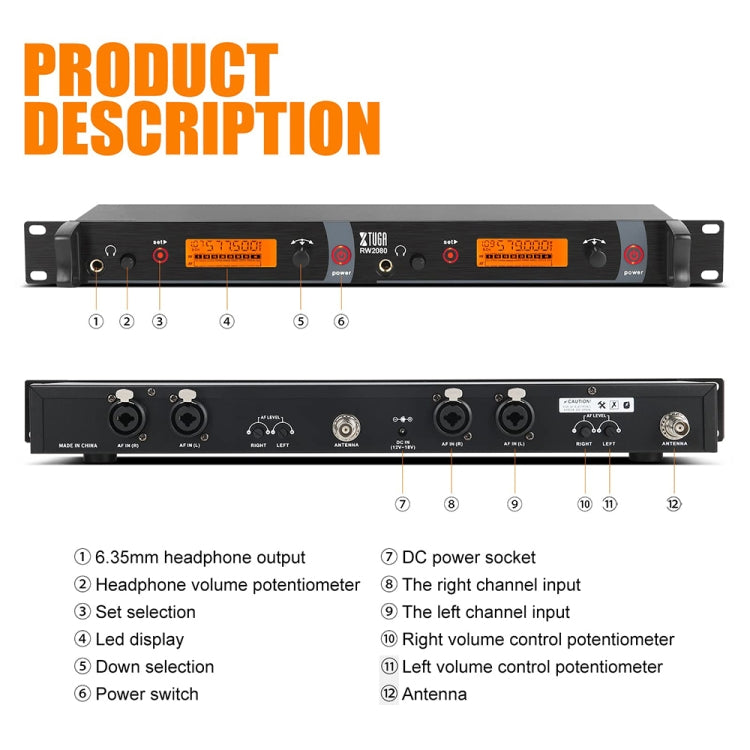 XTUGA RW2080 UHF Wireless Stage Singer In-Ear Monitor System 10 BodyPacks(EU Plug) - Microphone by XTUGA | Online Shopping South Africa | PMc TechLife | Buy Now Pay Later Mobicred