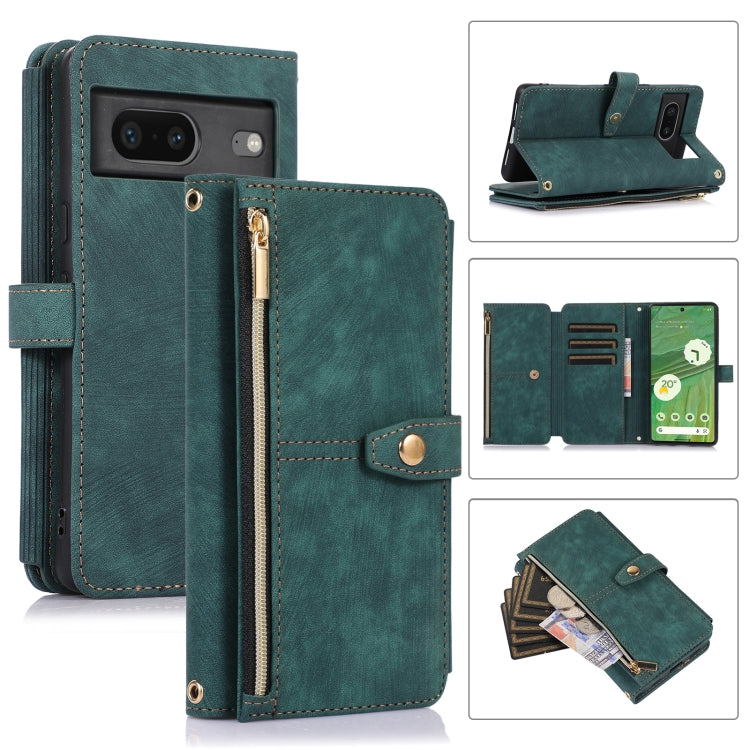 For Google Pixel 7 Dream 9-Card Wallet Zipper Bag Leather Phone Case(Green) - Google Cases by PMC Jewellery | Online Shopping South Africa | PMC Jewellery | Buy Now Pay Later Mobicred