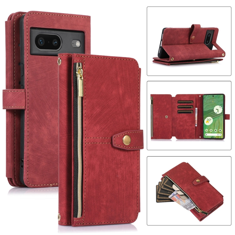 For Google Pixel 7 Dream 9-Card Wallet Zipper Bag Leather Phone Case(Red) - Google Cases by PMC Jewellery | Online Shopping South Africa | PMC Jewellery | Buy Now Pay Later Mobicred