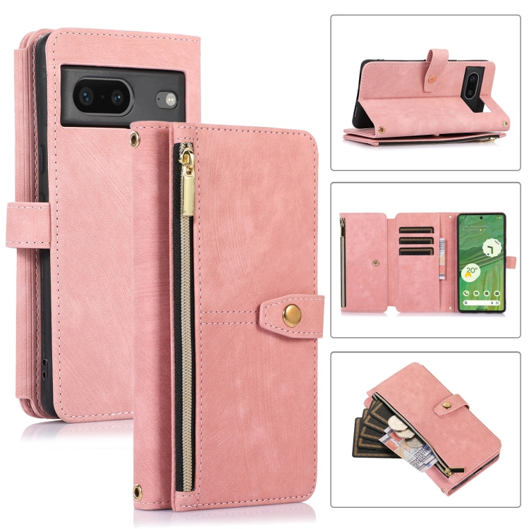 For Google Pixel 7 Dream 9-Card Wallet Zipper Bag Leather Phone Case(Pink) - Google Cases by PMC Jewellery | Online Shopping South Africa | PMC Jewellery | Buy Now Pay Later Mobicred