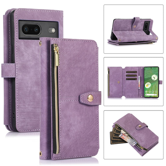 For Google Pixel 7 Dream 9-Card Wallet Zipper Bag Leather Phone Case(Purple) - Google Cases by PMC Jewellery | Online Shopping South Africa | PMC Jewellery | Buy Now Pay Later Mobicred