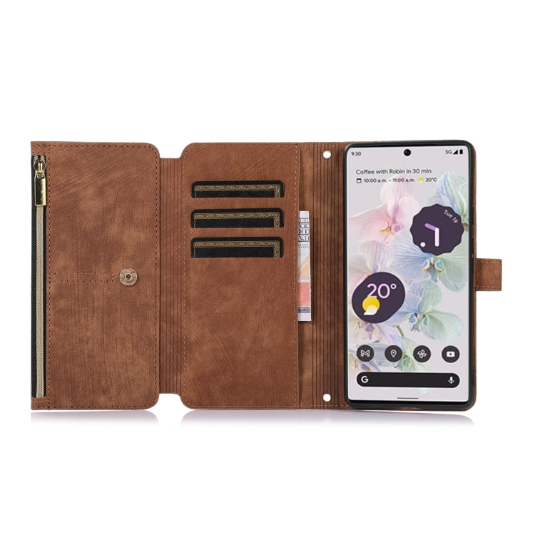 For Google Pixel 6a Dream 9-Card Wallet Zipper Bag Leather Phone Case(Brown) - Google Cases by PMC Jewellery | Online Shopping South Africa | PMC Jewellery | Buy Now Pay Later Mobicred