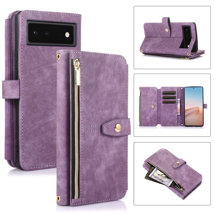 For Google Pixel 6 Dream 9-Card Wallet Zipper Bag Leather Phone Case(Purple) - Google Cases by PMC Jewellery | Online Shopping South Africa | PMC Jewellery | Buy Now Pay Later Mobicred