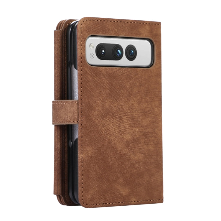 For Google Pixel Fold Dream 9-Card Wallet Zipper Bag Leather Phone Case(Brown) - Google Cases by PMC Jewellery | Online Shopping South Africa | PMC Jewellery | Buy Now Pay Later Mobicred