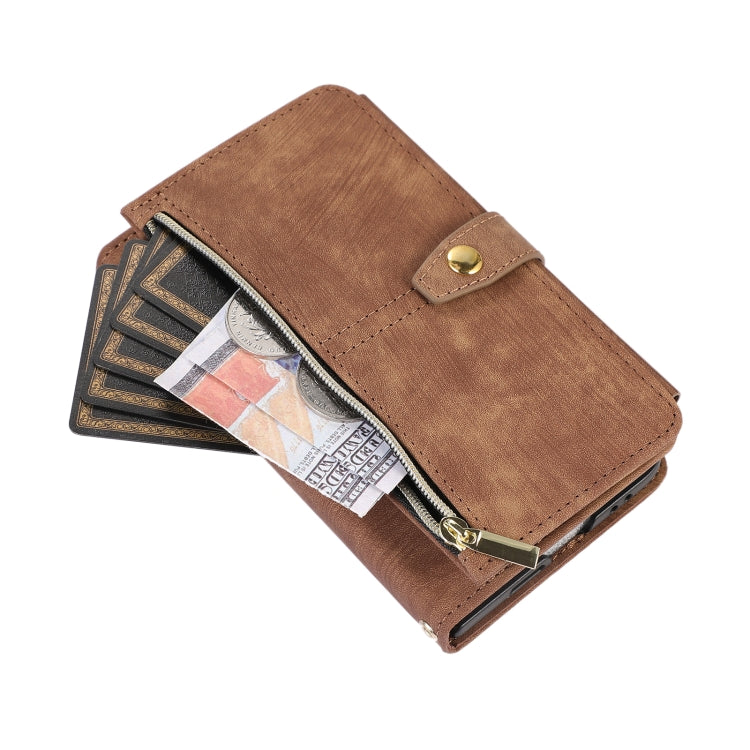 For Google Pixel Fold Dream 9-Card Wallet Zipper Bag Leather Phone Case(Brown) - Google Cases by PMC Jewellery | Online Shopping South Africa | PMC Jewellery | Buy Now Pay Later Mobicred