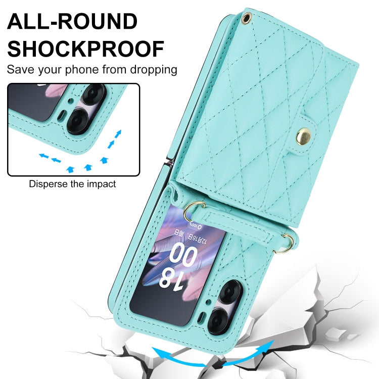 For OPPO Find N2 Flip Rhombic Texture Card Bag PU Phone Case with Long Lanyard(Mint Green) - Find N2 Flip Cases by PMC Jewellery | Online Shopping South Africa | PMC Jewellery