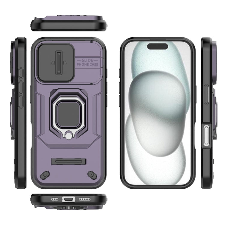 For iPhone 16 Sliding Camshield TPU + PC Shockproof Phone Case with Holder(Purple) - iPhone 16 Cases by PMC Jewellery | Online Shopping South Africa | PMC Jewellery | Buy Now Pay Later Mobicred