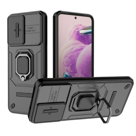 For Xiaomi Redmi Note 12S 4G Global Sliding Camshield TPU + PC Shockproof Phone Case with Holder(Black) - Xiaomi Cases by PMC Jewellery | Online Shopping South Africa | PMC Jewellery | Buy Now Pay Later Mobicred