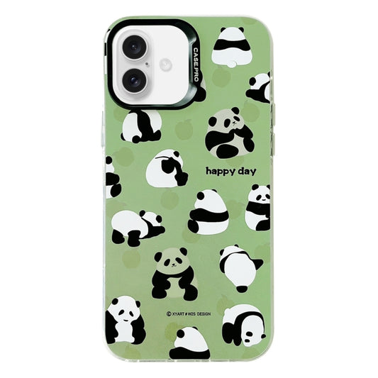 For iPhone 16 Electroplated Silver Series PC Protective Phone Case(Green Panda) - iPhone 16 Cases by PMC Jewellery | Online Shopping South Africa | PMC Jewellery | Buy Now Pay Later Mobicred