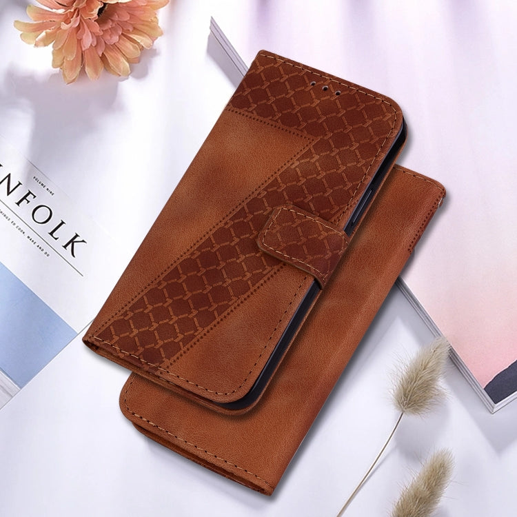 For OPPO Reno11 F Global 7-shaped Embossed Leather Phone Case(Brown) - Reno11 F Cases by PMC Jewellery | Online Shopping South Africa | PMC Jewellery | Buy Now Pay Later Mobicred