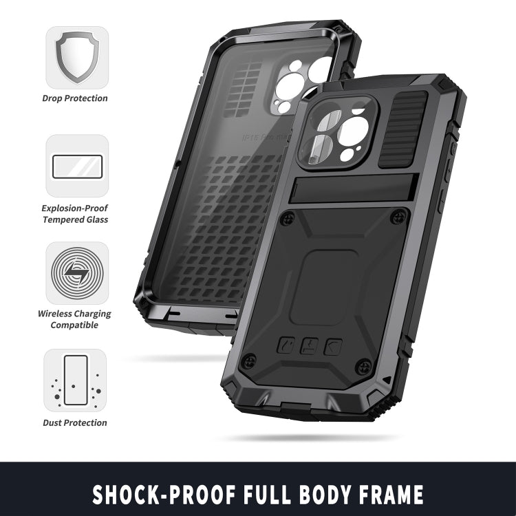 For iPhone 15 Pro R-JUST Shockproof Life Waterproof Dust-proof Metal + Silicone Phone Case with Holder(Black) - iPhone 15 Pro Cases by R-JUST | Online Shopping South Africa | PMC Jewellery