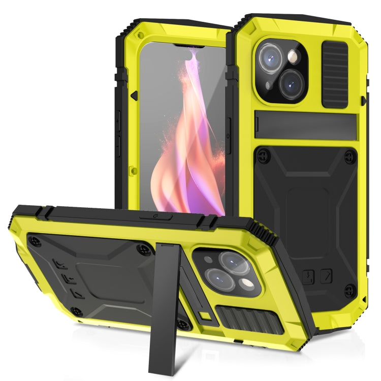 For iPhone 15 Plus R-JUST Shockproof Life Waterproof Dust-proof Metal + Silicone Phone Case with Holder(Yellow) - iPhone 15 Plus Cases by R-JUST | Online Shopping South Africa | PMC Jewellery