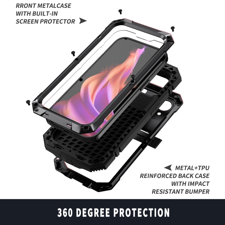 For iPhone 15 R-JUST Shockproof Life Waterproof Dust-proof Metal + Silicone Phone Case with Holder(Black) - iPhone 15 Cases by R-JUST | Online Shopping South Africa | PMC TechLife | Buy Now Pay Later Mobicred