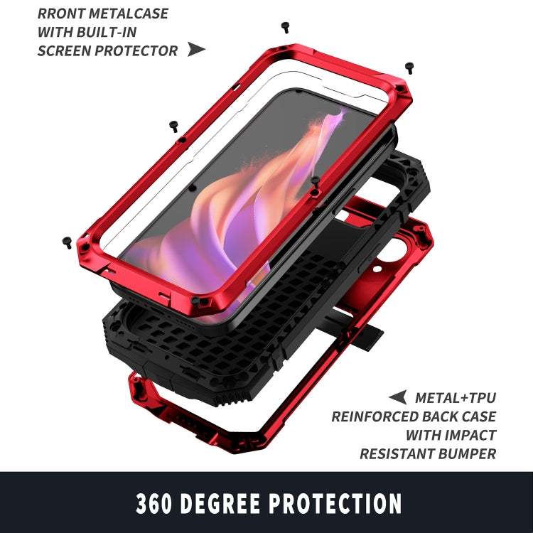For iPhone 15 R-JUST Shockproof Life Waterproof Dust-proof Metal + Silicone Phone Case with Holder(Red) - free shipping - PMC TechLife - Order now!