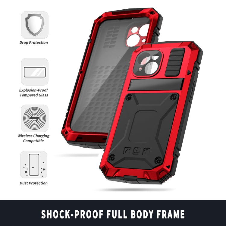 For iPhone 15 R-JUST Shockproof Life Waterproof Dust-proof Metal + Silicone Phone Case with Holder(Red) - free shipping - PMC TechLife - Order now!