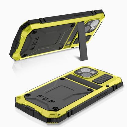 For iPhone 15 R-JUST Shockproof Life Waterproof Dust-proof Metal + Silicone Phone Case with Holder(Yellow) - iPhone 15 Cases by R-JUST | Online Shopping South Africa | PMC Jewellery