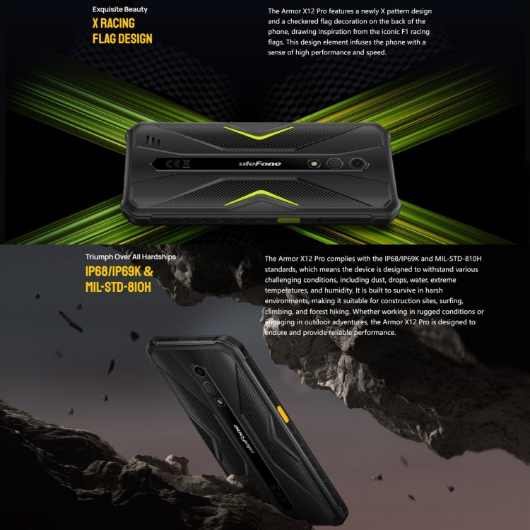 Ulefone Armor X12 Pro, 4GB+64GB, IP68/IP69K Rugged Phone, 5.45 inch Android 13 MediaTek Helio G36 Octa Core, Network: 4G, NFC(All Black) - free shipping - PMC TechLife - Order now!