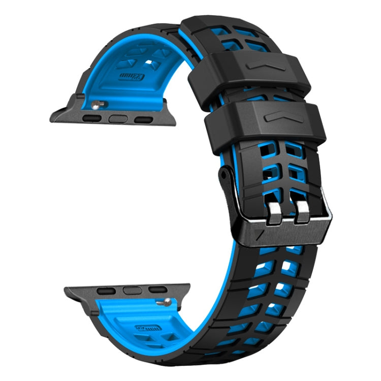 For Apple Watch Ultra 2 49mm Twill Dual-row Buckle Silicone Watch Band(Black Blue) - Watch Bands by PMC TechLife | Online Shopping South Africa | PMC TechLife