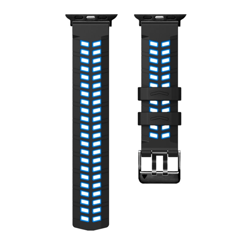 For Apple Watch Ultra 2 49mm Twill Dual-row Buckle Silicone Watch Band(Black Blue) - Watch Bands by PMC TechLife | Online Shopping South Africa | PMC TechLife
